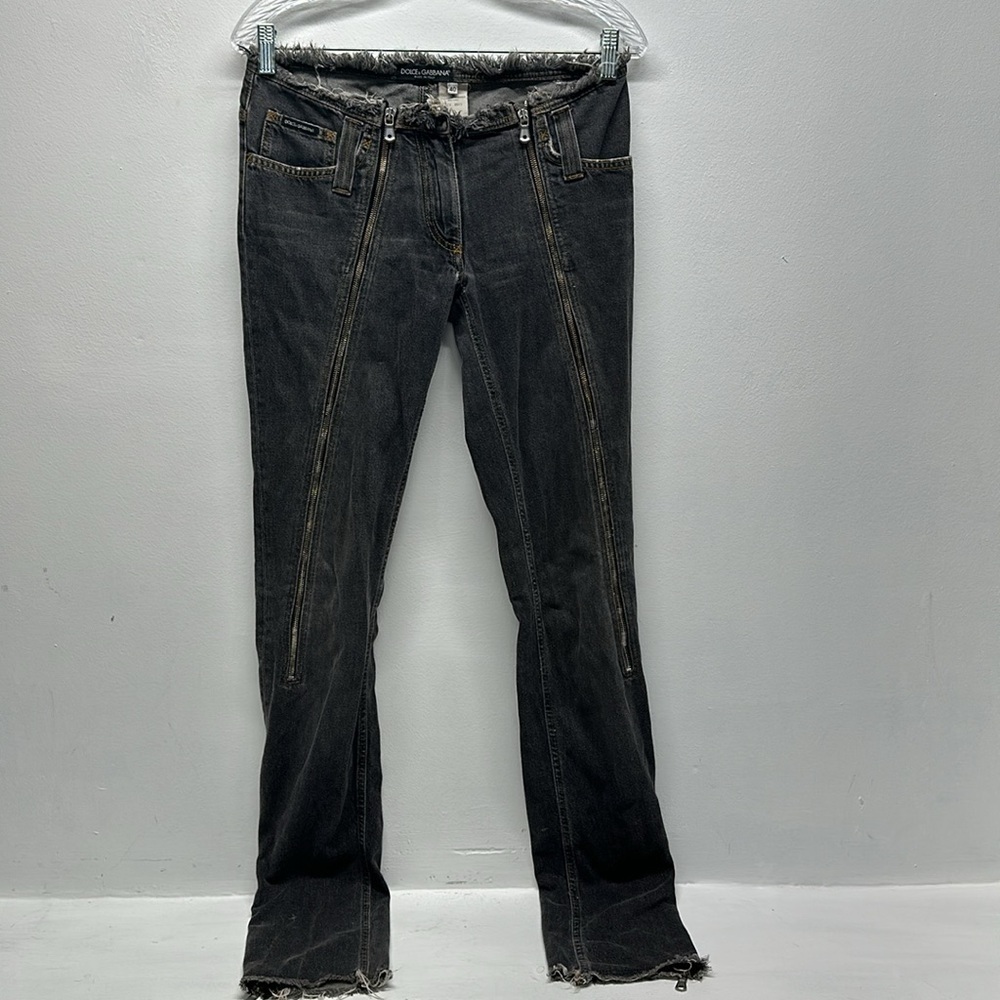 Dolce & Gabbanna Jeans Denim Distressed Low Rise Zip Y2K Vintage Gray Size 40